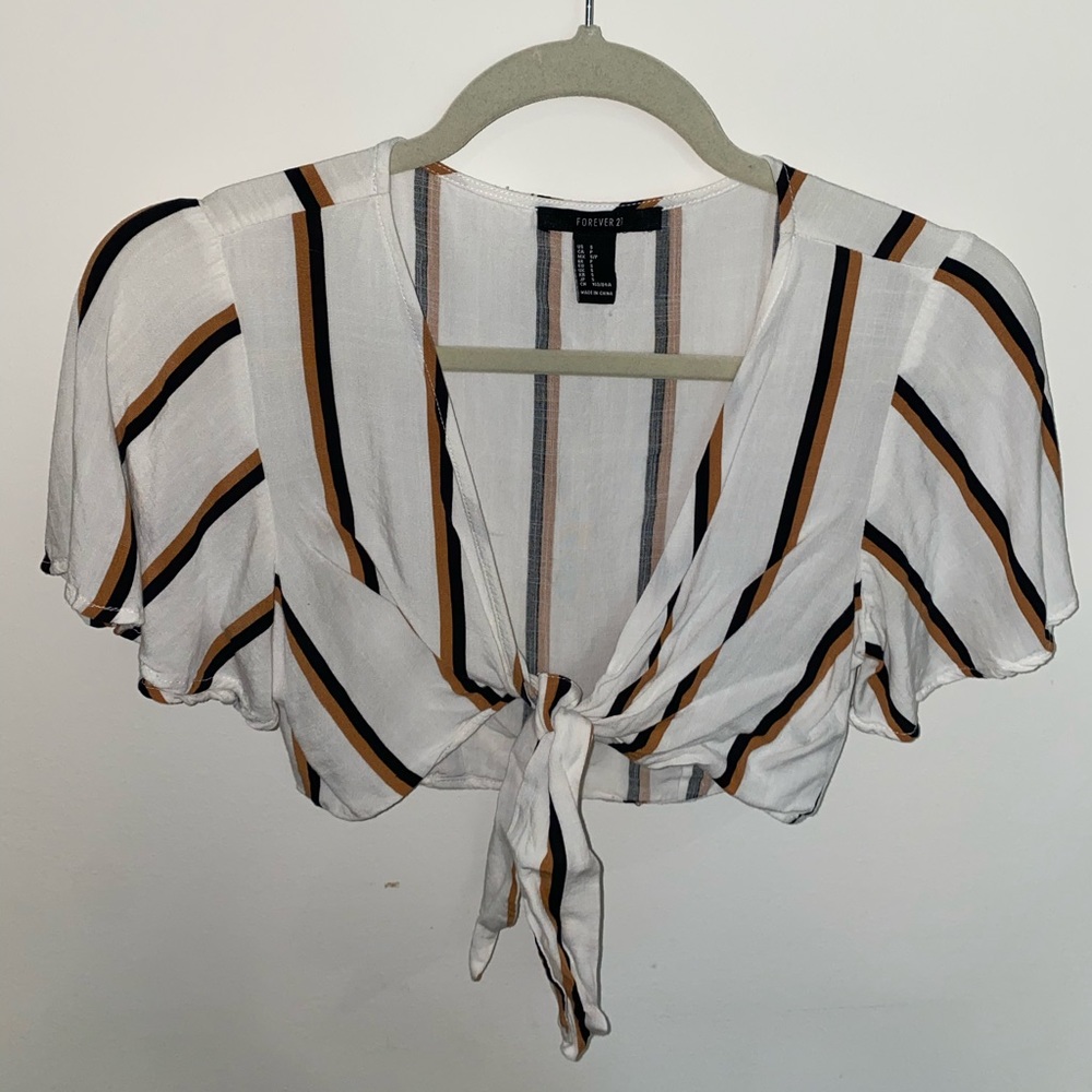 Striped Front Tie Crop Top